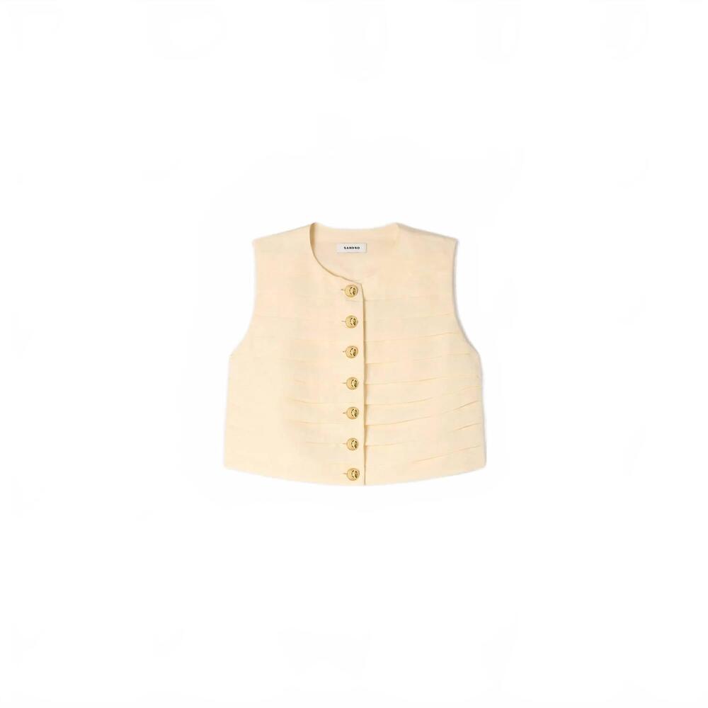 NEW SANDRO women's pleated crop top & mini skirt set in vanilla - Picture 6 of 7